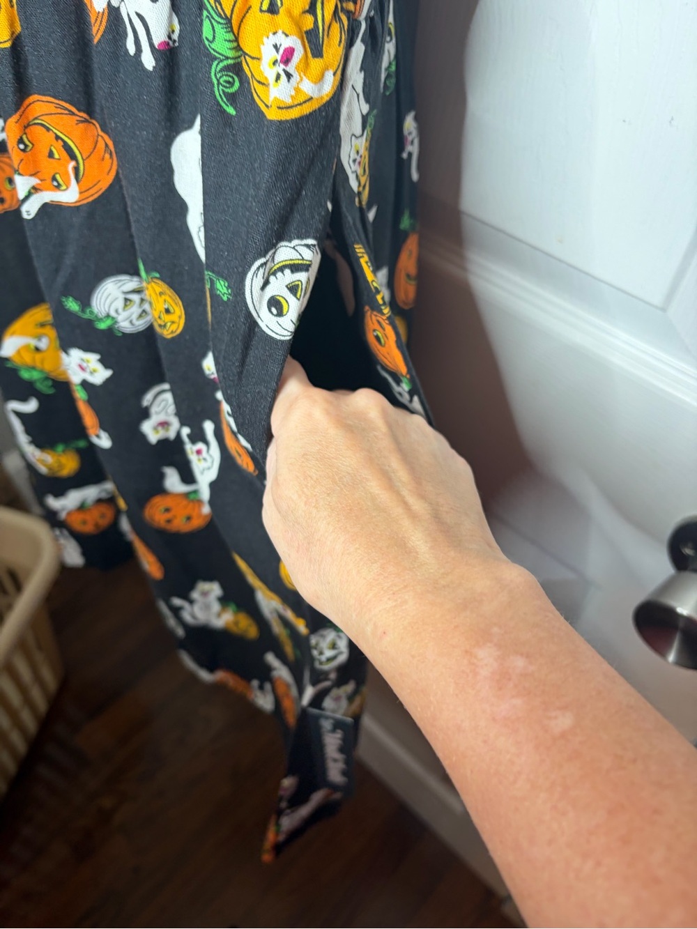 Modcloth Truth Or Square Linen Sleeveless Halloween Dress Boo Cats Black 16 NWT - Picture 9 of 13